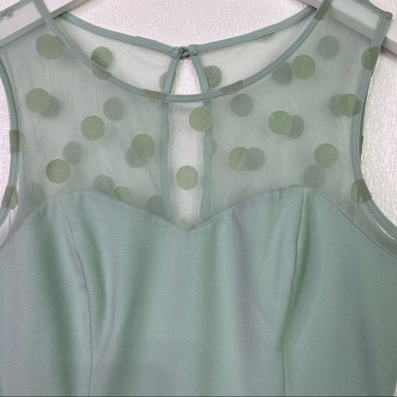 LAUREN CONRAD Light Mint Green Sheer Shoulders Polka Dot Dress Size 8 - Picture 3 of 12